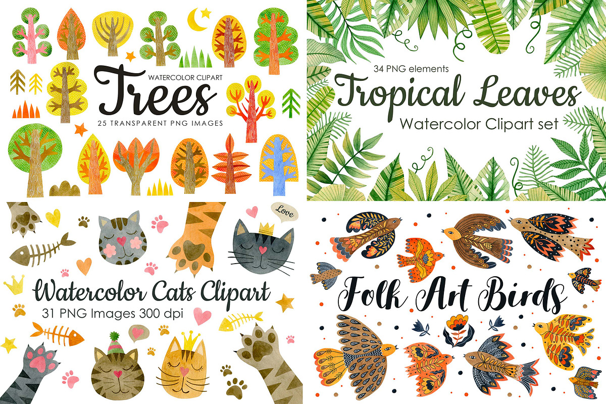 Watercolor Bundle 40 sets clipart., an Animal Illustration by Kira Konoshenko (Photo 3 of 12)