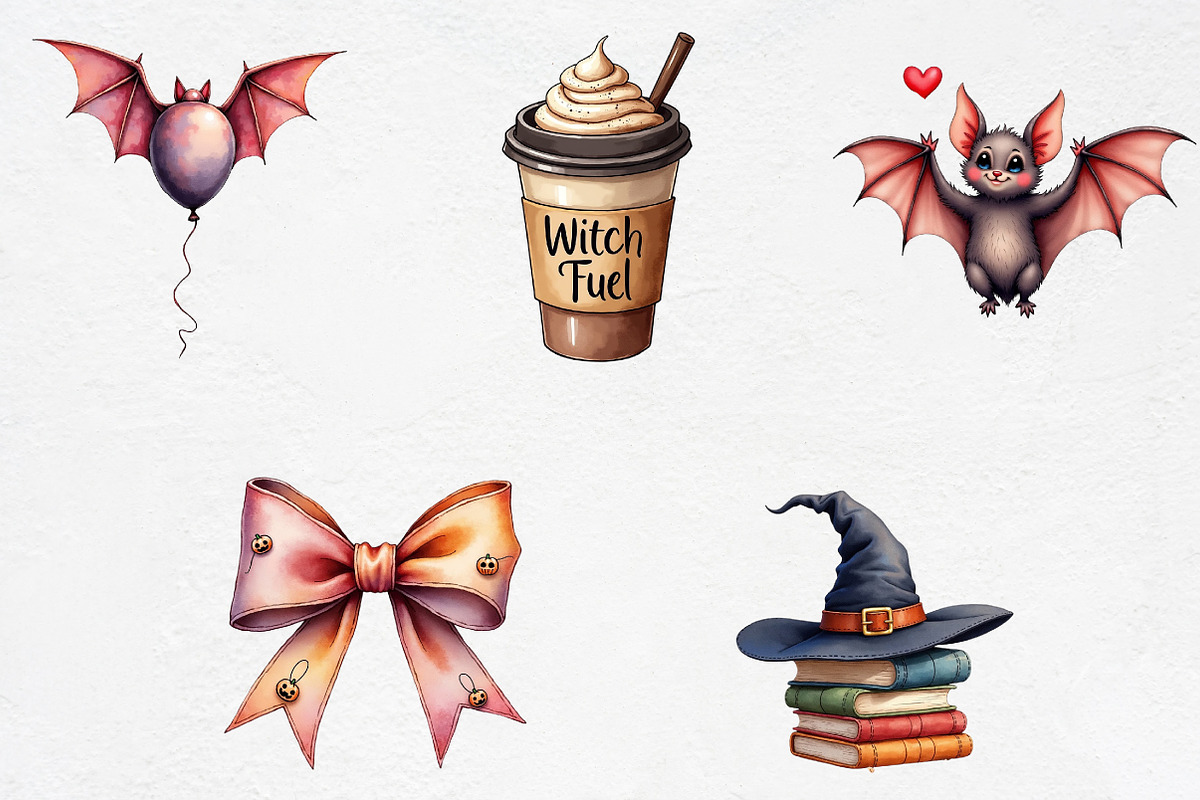 Watercolor Girly Halloween Clipart P, an Illustration by CrexoraLab (Photo 2 of 5)