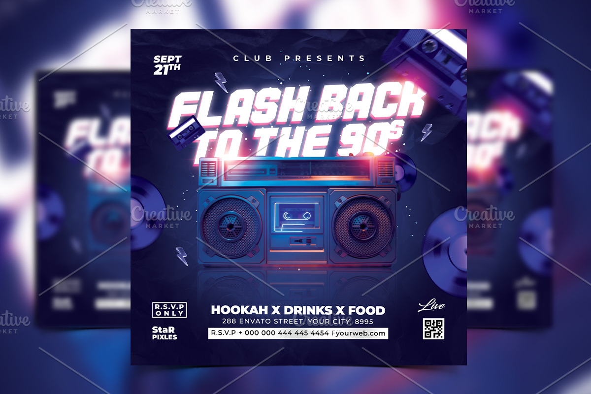 Retro 90s Party Flyer Template, a Flyer Template by StarPixles11