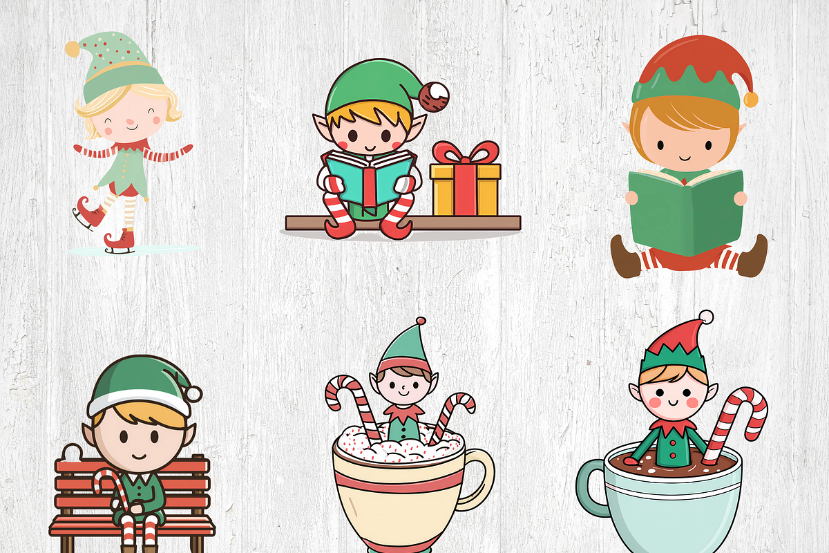 Doodle Christmas Elf Clipart Bundle, a Seasonal Illustration by LA Design (Photo 4 of 10)