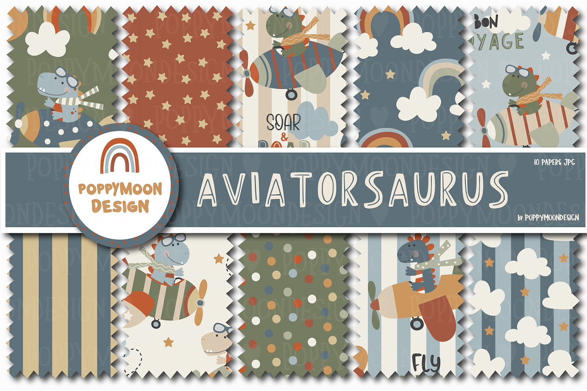 Aviatorsaurus set, an Animal Illustration by Poppymoondesign (Photo 2 of 5)