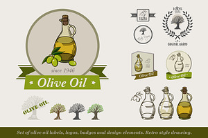 Set of olive oil labels