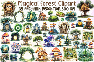Magical Forest Clipart,Watercolor Fo, an Illustration by Sublimation Artist