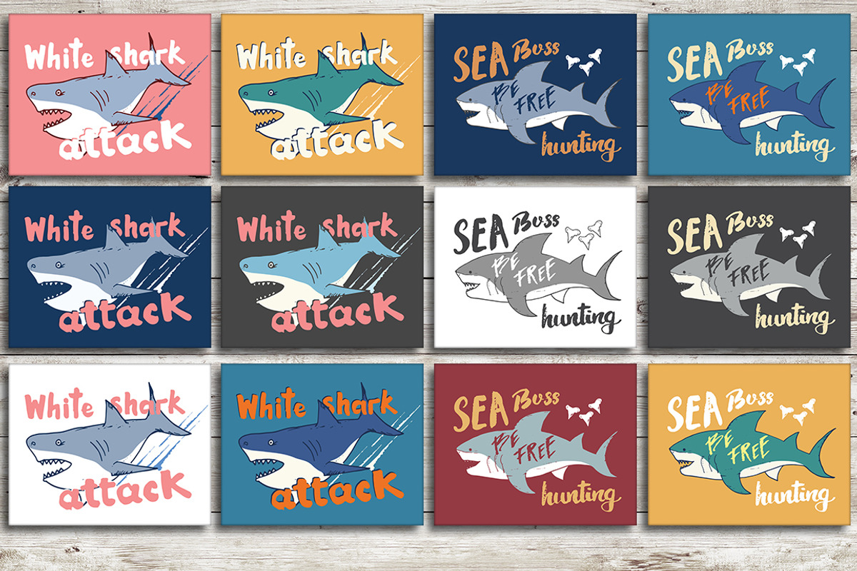Cute Sharks Set and Patterns, an Animal Illustration by Lemon Workshop (Photo 15 of 16)
