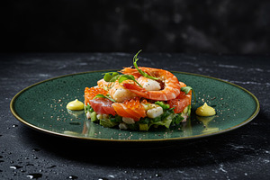 Gourmet seafood tartare with shrimp,, a Food & Drink Photo by professorinc