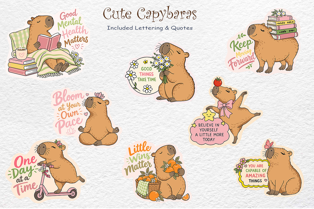 Cute Capybara Clipart: Mental Health, an Animal Illustration by Watercolor dreams (Photo 2 of 4)
