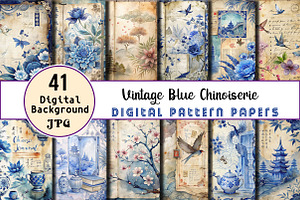 Vintage Blue Chinoiserie Digital, an Illustration by Wow Magic
