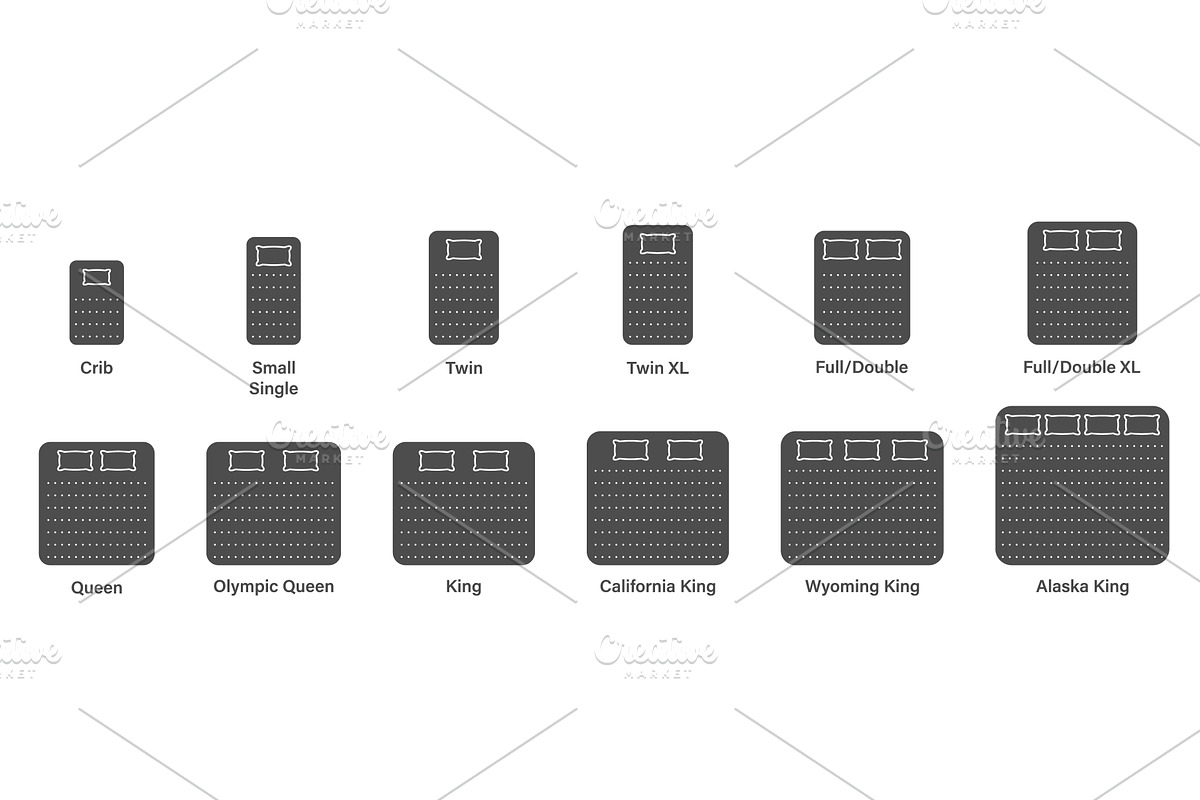 Mattress Sizes for Bed Room Icons, an Object Illustration by Vector Creator