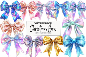 Iridescent Christmas Bow Clipart, an Illustration by DreamArtGraphic