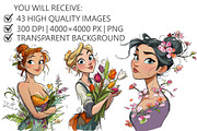 Floral Cute Girl Clipart, an Illustration by Pixels.Craft (Thumbnail 2 of 5)
