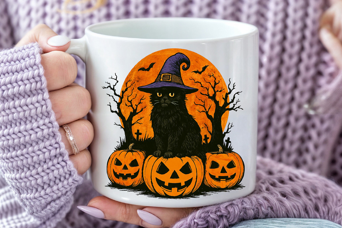 Black Cat Witch Pumpkin Png, an Illustration by Craft Nest (Photo 5 of 6)