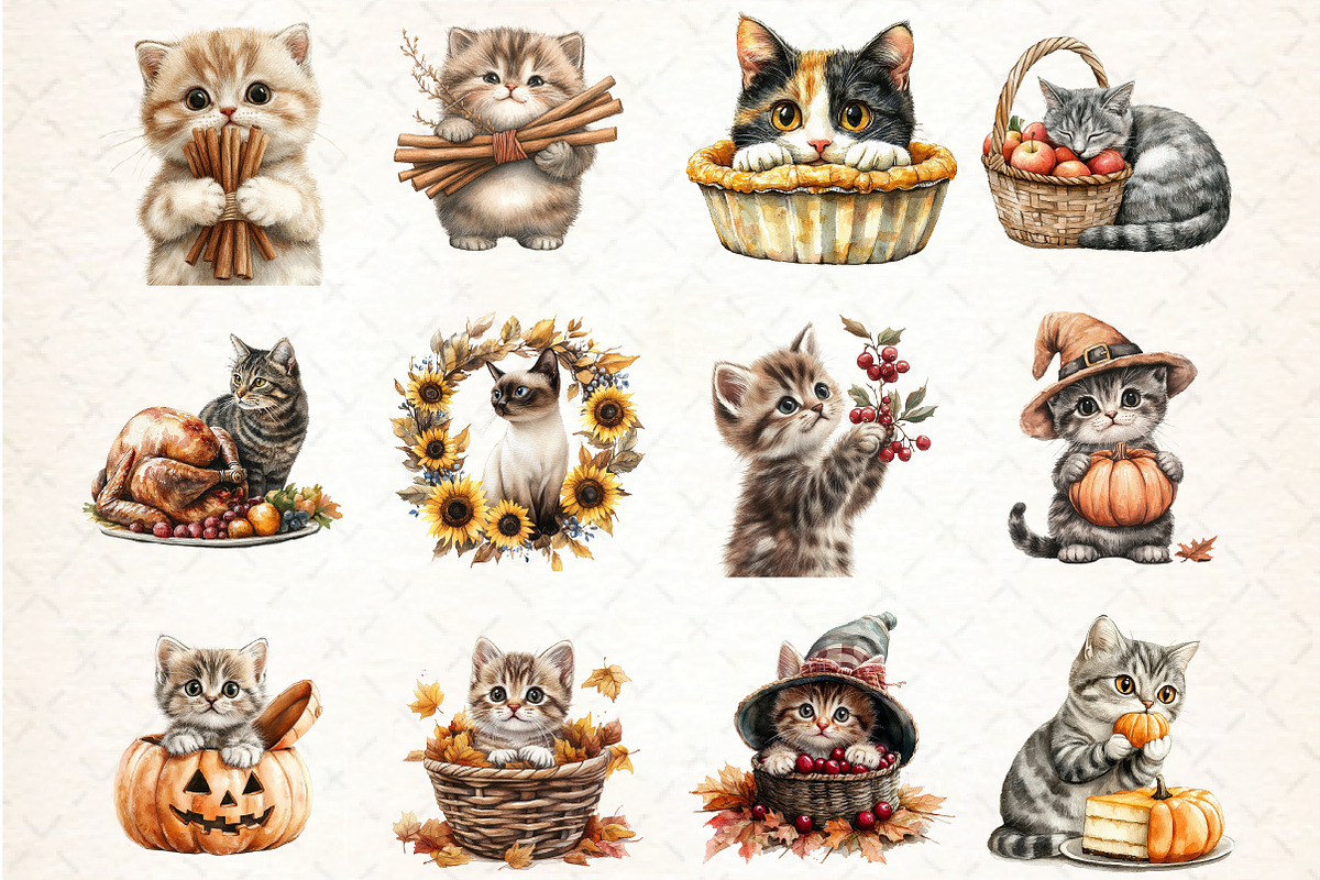 Thanksgiving Cat Clipart, an Illustration by DreamCafeArt (Photo 3 of 5)