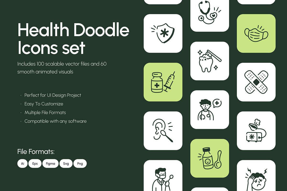 160 Health Doodle Icons Bundle, an Outline Icon by Vectors Market (Photo 1 of 11)