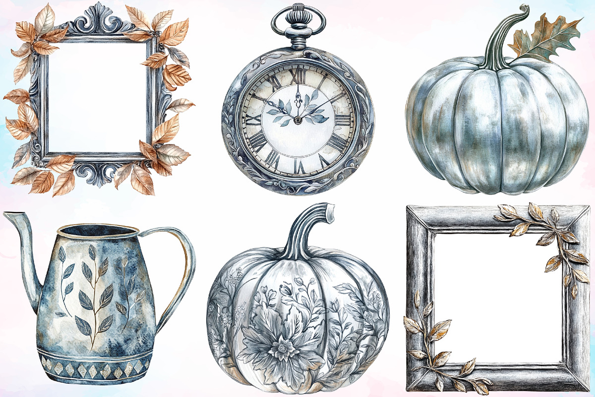 Watercolor Silver Autumn Clipart PNG, a Seasonal Illustration by Canvas Craft (Photo 2 of 3)