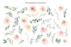 Watercolor Wedding Soft Flowers PNG