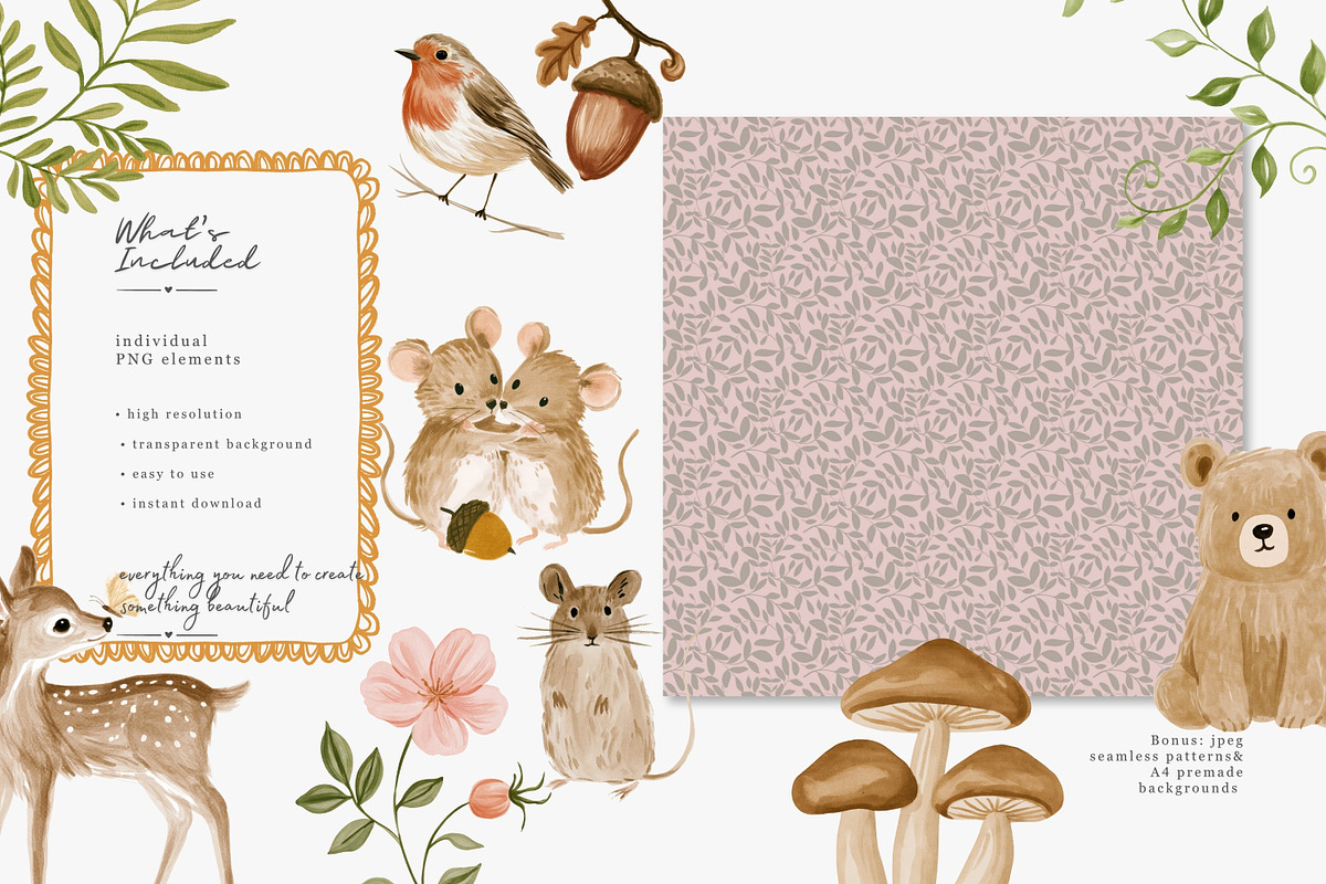 whimsical woodland clipart set, a Decorative Illustration by Patishop Art (Photo 2 of 15)