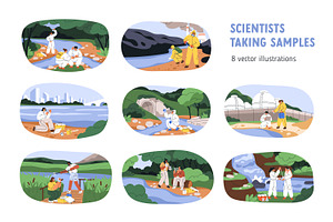 Scientists taking water samples set, a Work Illustration by Good Studio