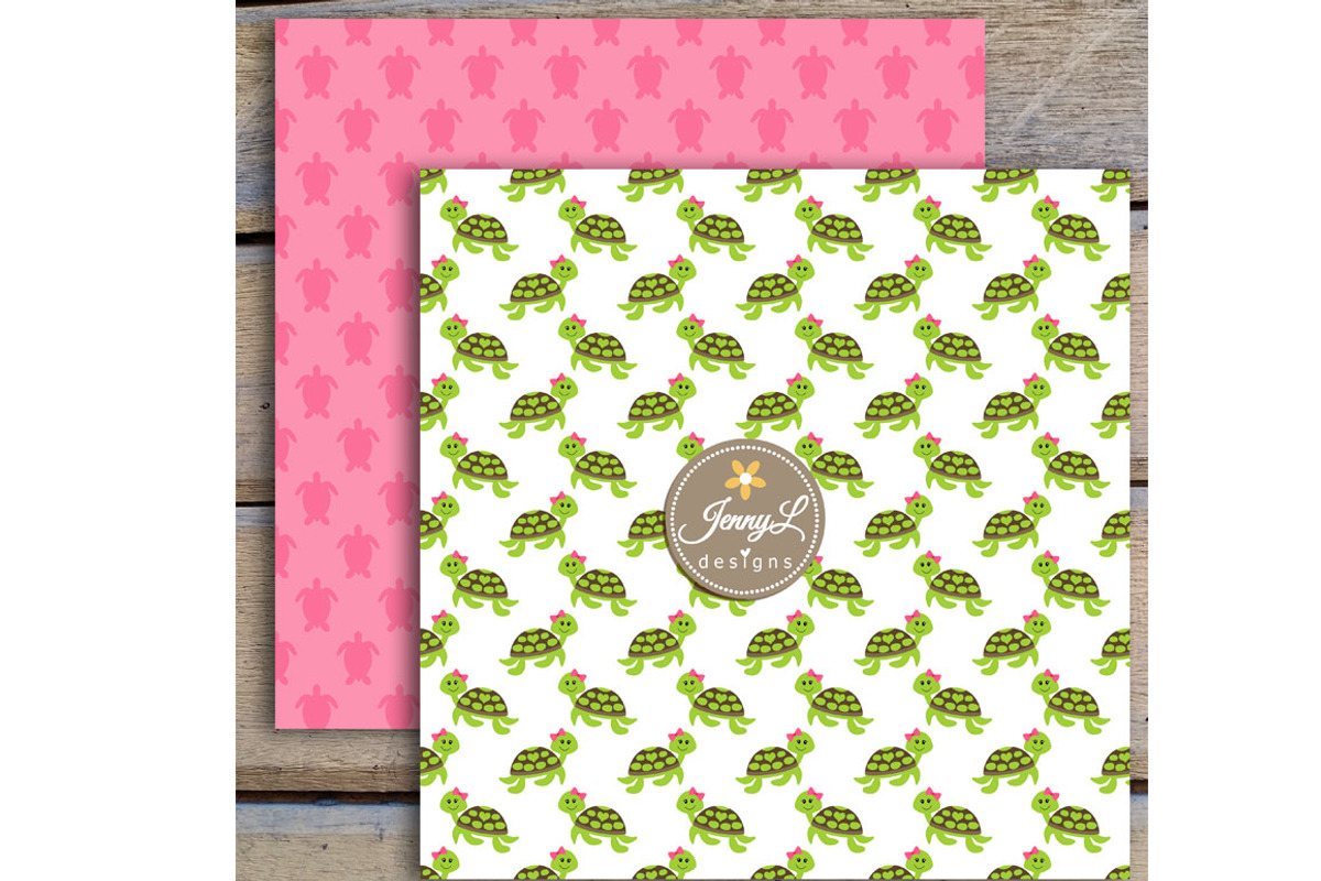 Turtle Girl Digital Paper & clipart, a Pattern Graphic by JennyL Designs (Photo 3 of 6)