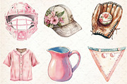 Retro Girly Baseball Clipart, an Illustration by Rose Art (Thumbnail 2 of 4)