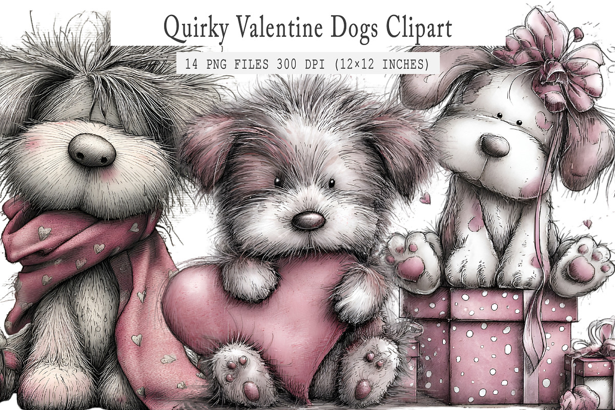 Whimsical Quirky Valentine Dogs Clip, an Illustration by GatewayDesign (Photo 1 of 3)