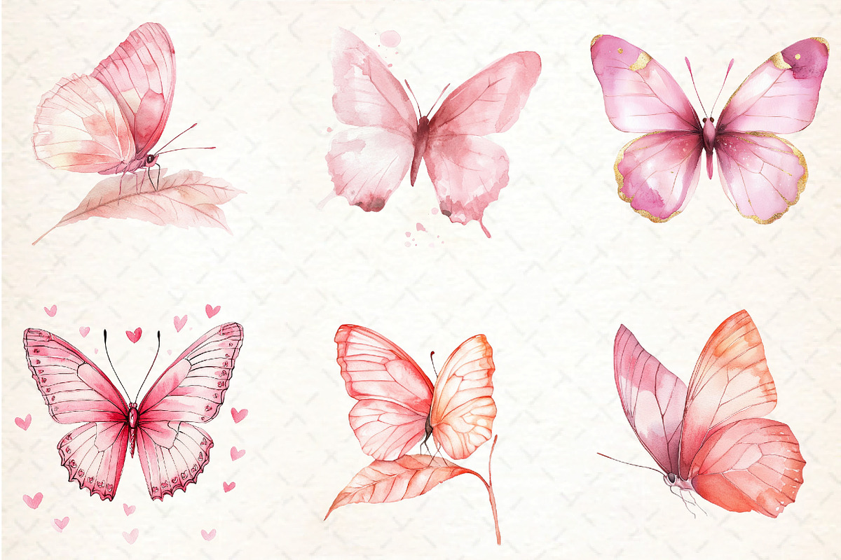 Pink Watercolor Butterflies, an Illustration by DreamCafeArt (Photo 3 of 7)