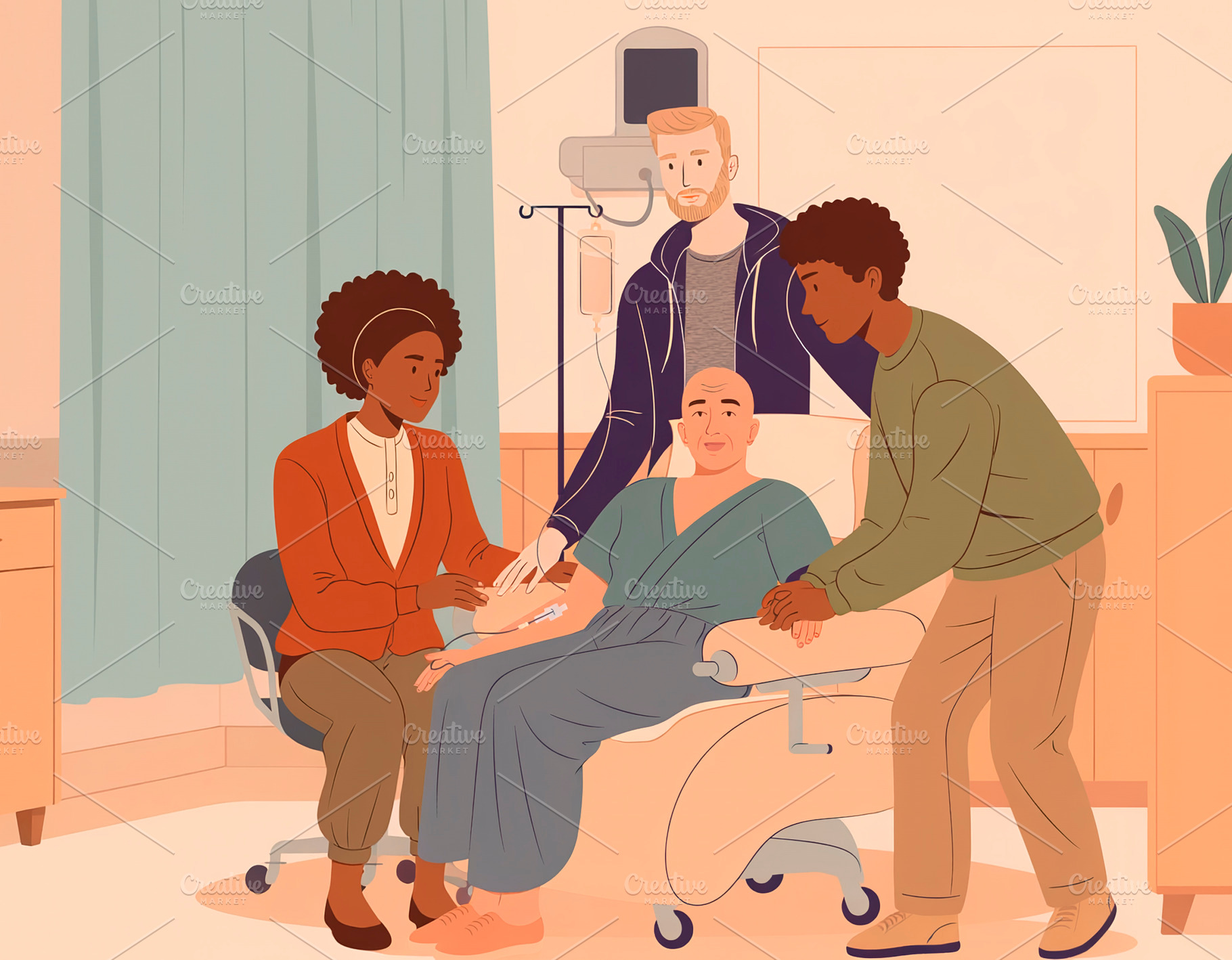 Family supporting cancer patient in clinic, a Photo by DanFLCreativo