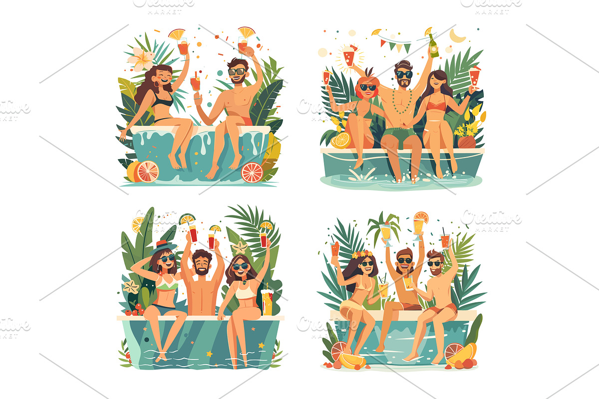 Jacuzzi party cartoon vector scenes, a Sport Illustration by Stock-Smart-Start