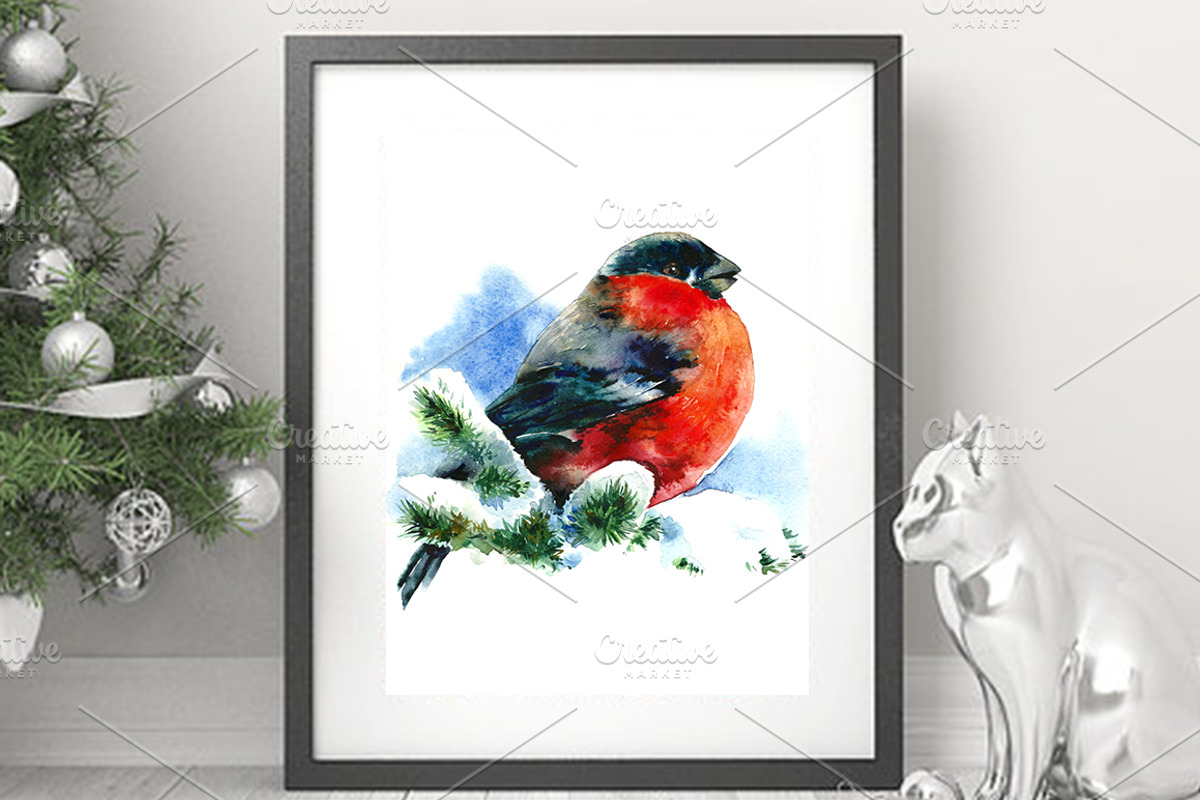 SALE! Watercolor Christmas Bullfinch, a Decorative Illustration by MaryAmi (Photo 3 of 3)