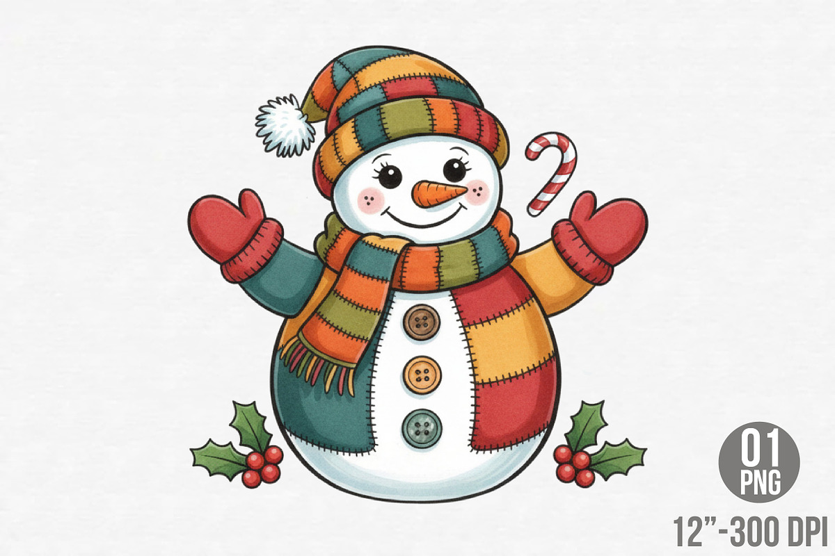 Patchwork Snowman Png, Merry Christm, an Illustration by Designking (Photo 1 of 6)