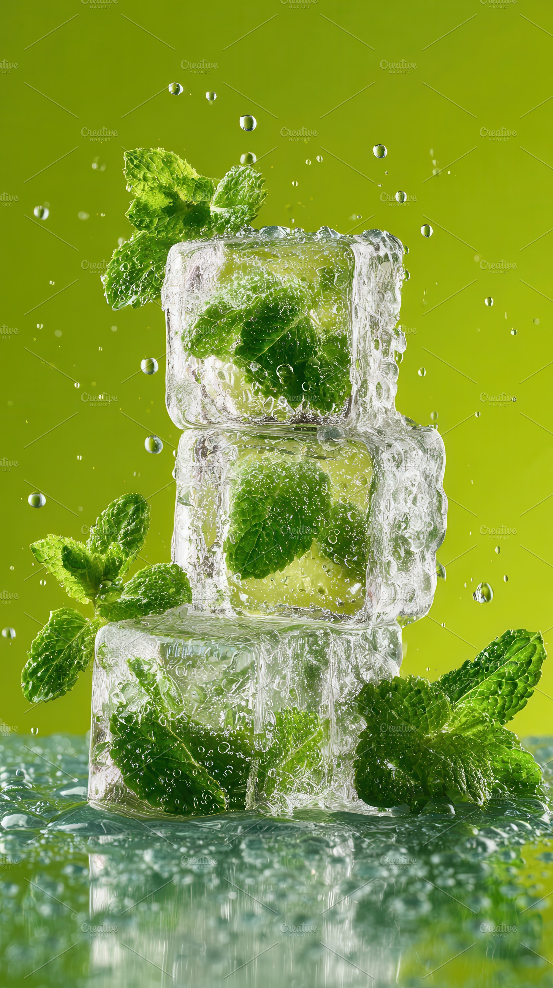 Refreshing Mint Ice Cubes Green Back, a Photo by Pixeness Studio