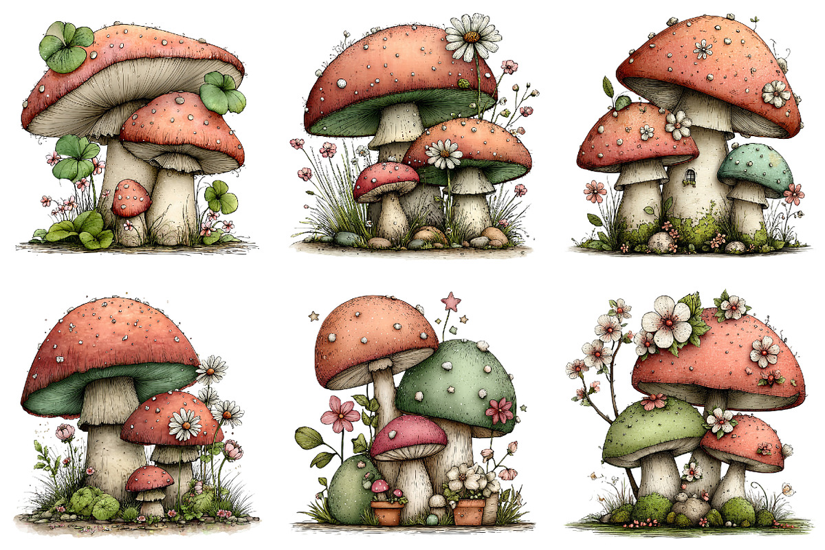 Whimsical Spring Mushroom Clipart, an Illustration by Dream Creation (Photo 3 of 5)