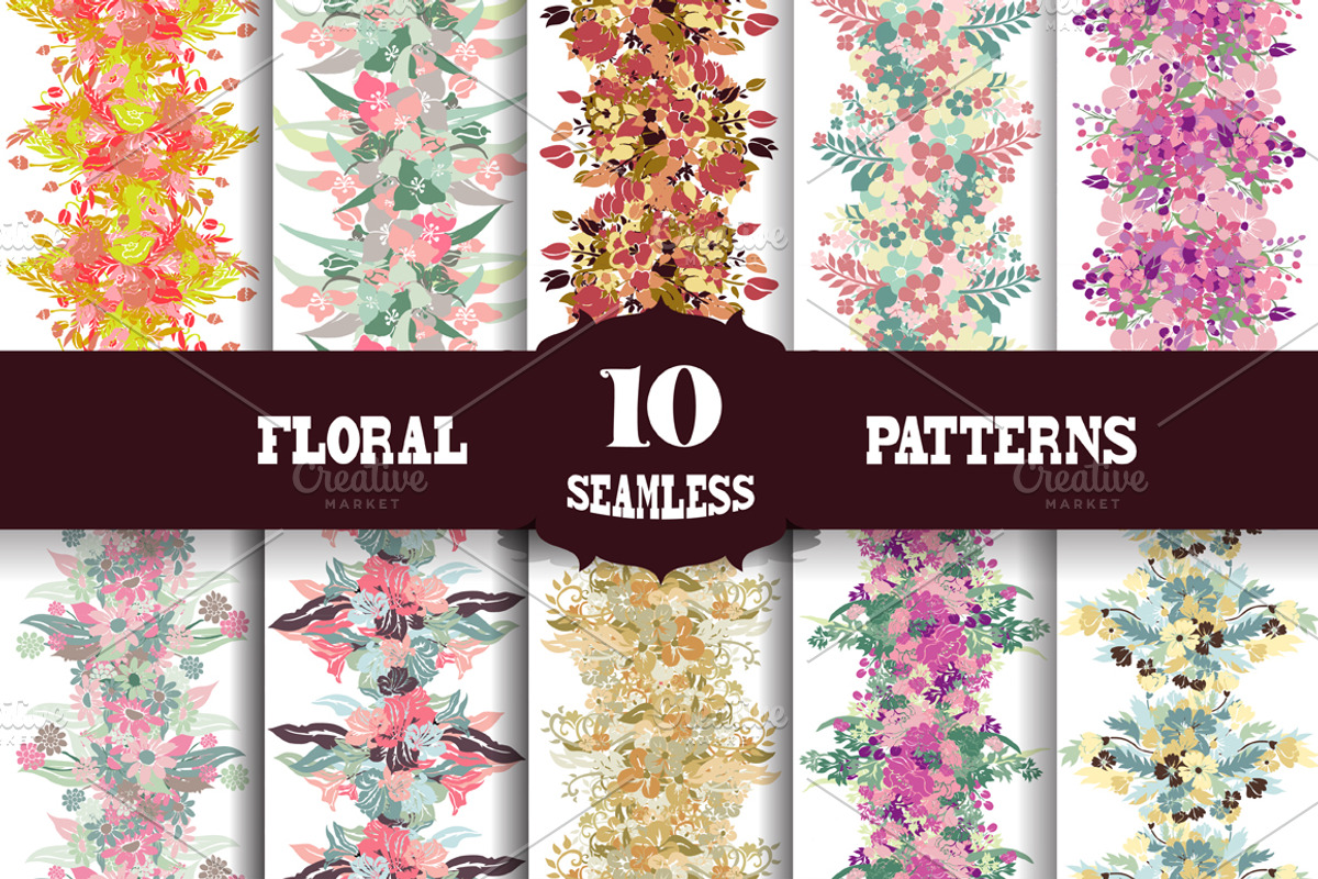 10 Floral Patterns, a Pattern Graphic by Sunset&Sea Design