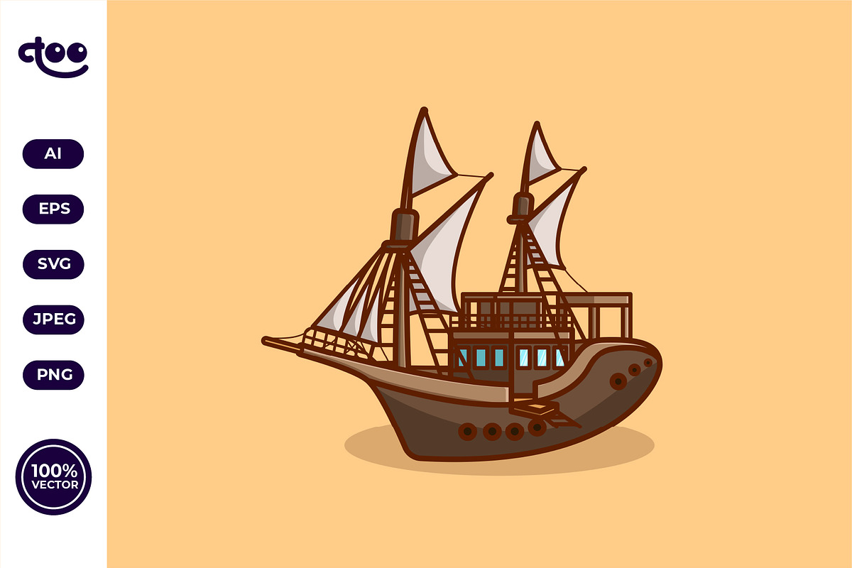 Traditional Wooden Sailing Ship, a Transportation Illustration by Satisfactoons