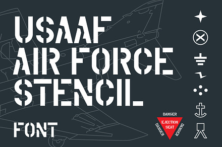 USAAF Air Force Stencil Font, a Sans Serif Font by theungsys