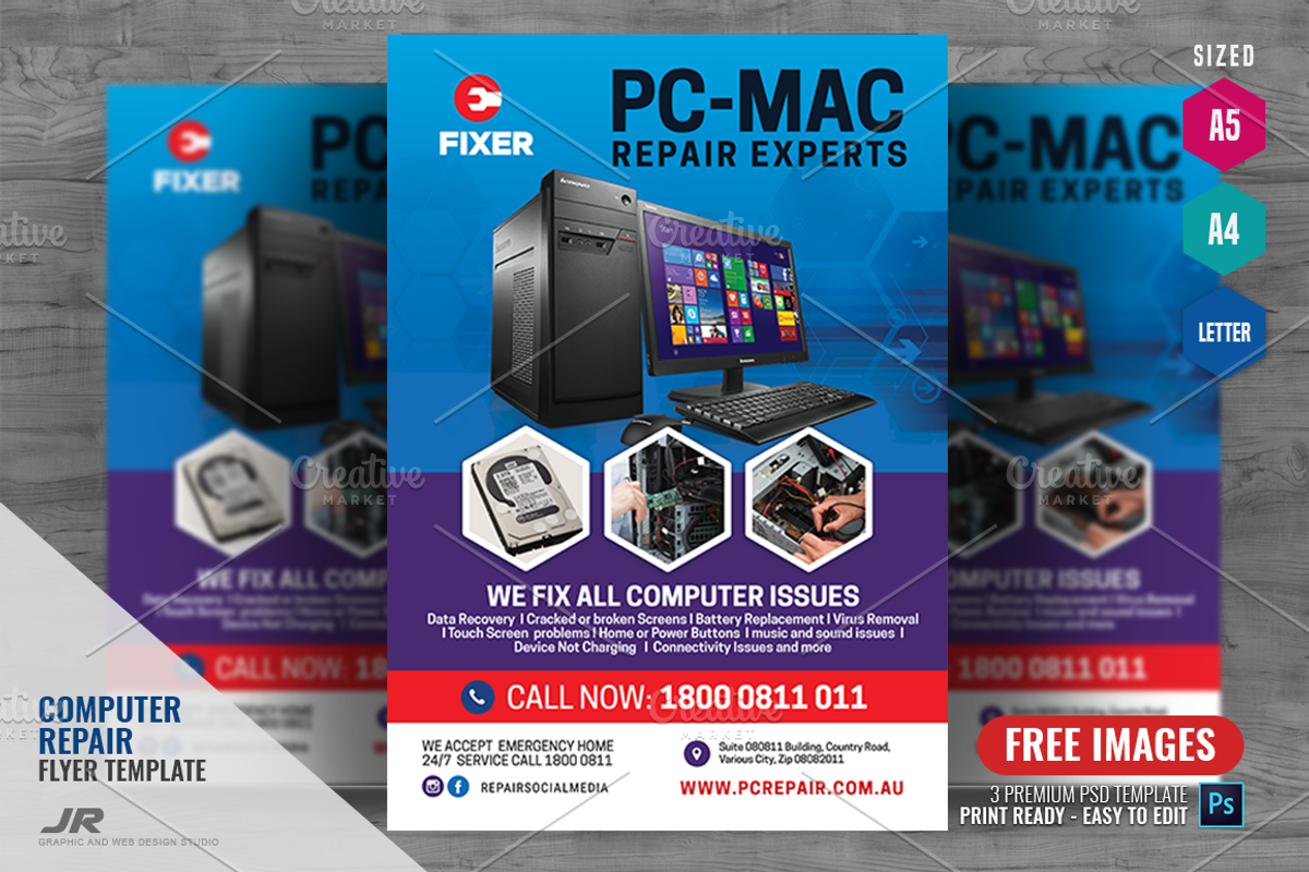 Computer and Laptop Repair Flyer, a Flyer Template by PSDPixel, image size:1200x800