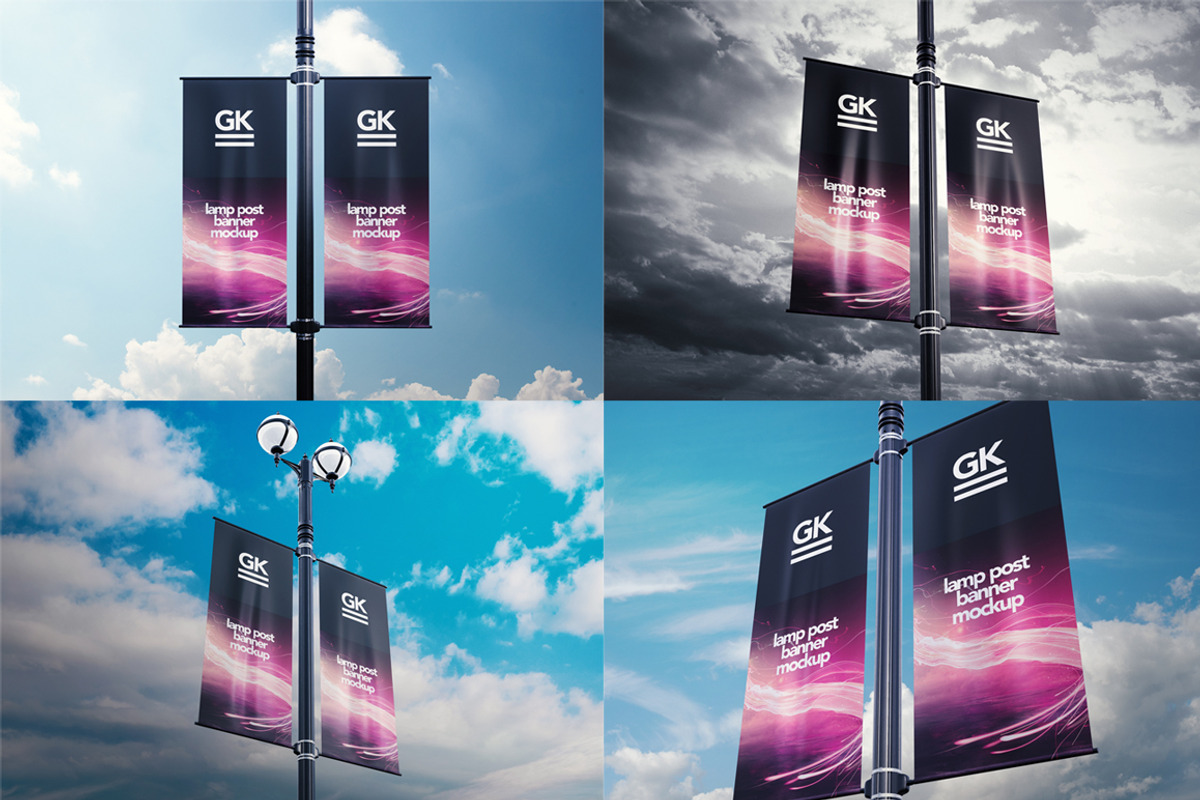 Lamp Post Banner Mock-up, an Advertising Mockup by GK Creative (Photo 2 of 7)