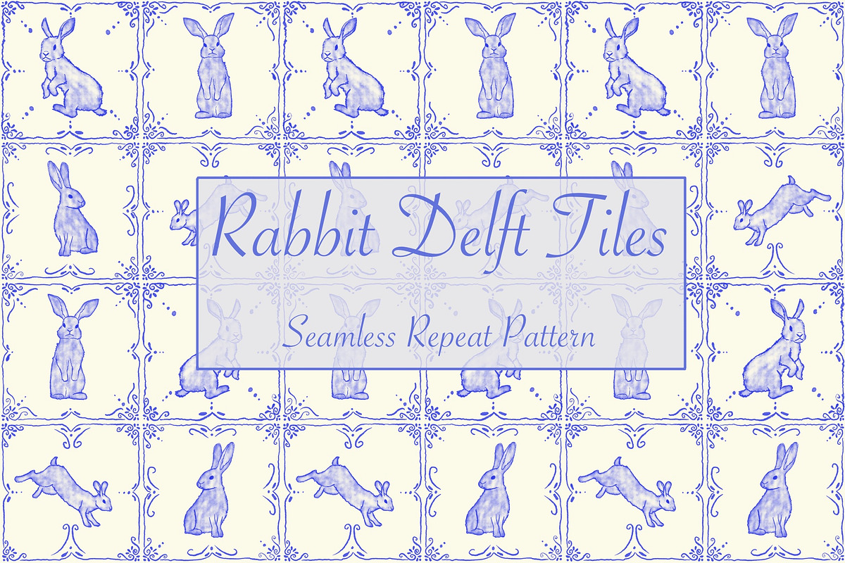 Rabbit Delft Tiles Repeat Pattern, a Pattern Graphic by Forest Lily (Photo 1 of 5)