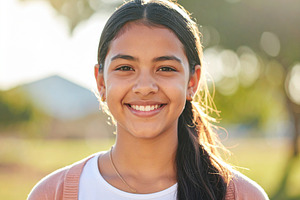 Teenage girl standing outdoors, looking directly at the camera, a Person Photo by DanFLCreativo