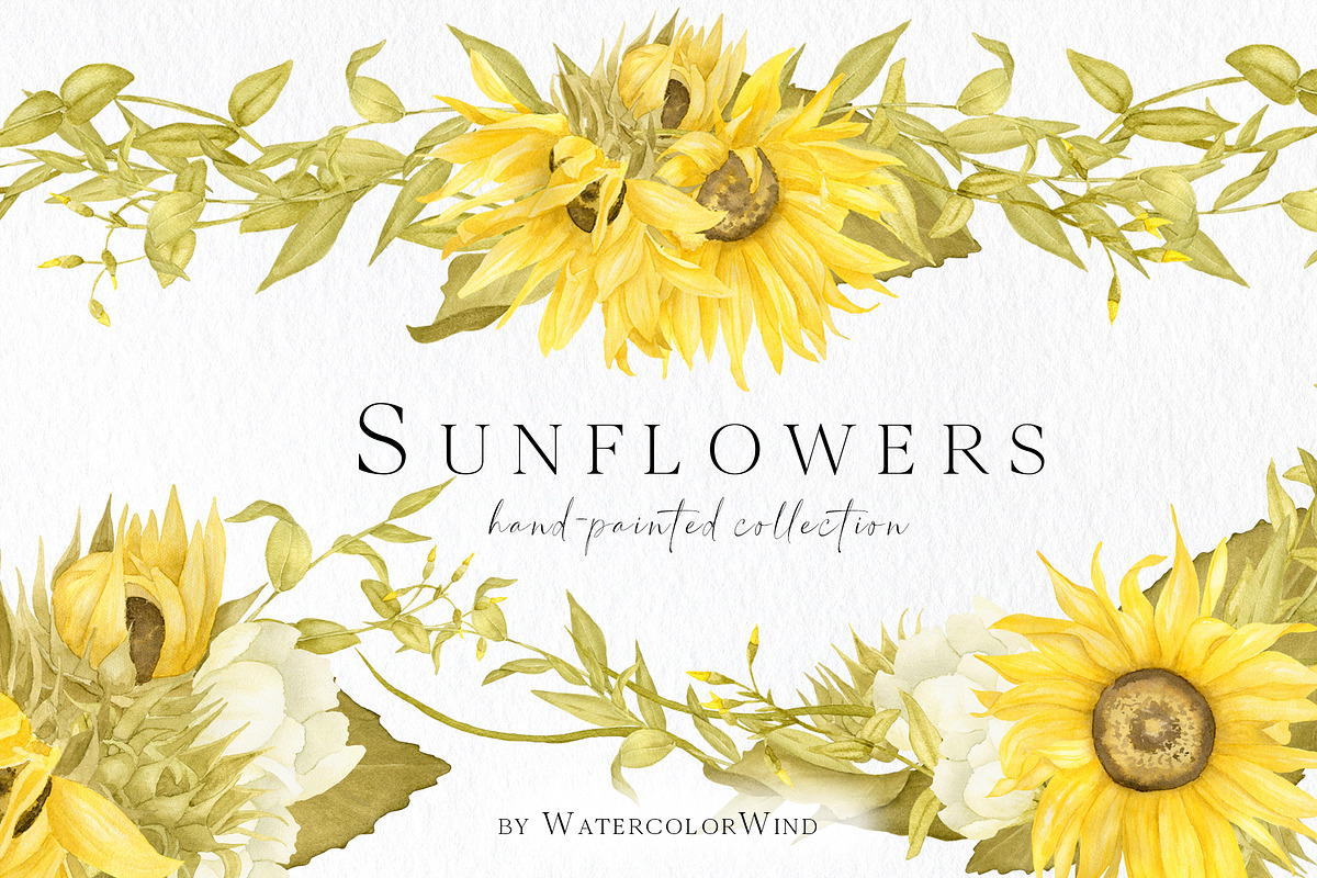 Watercolor Sunflowers Clipart, an Illustration by Ksenia Shmakova (Photo 1 of 12)