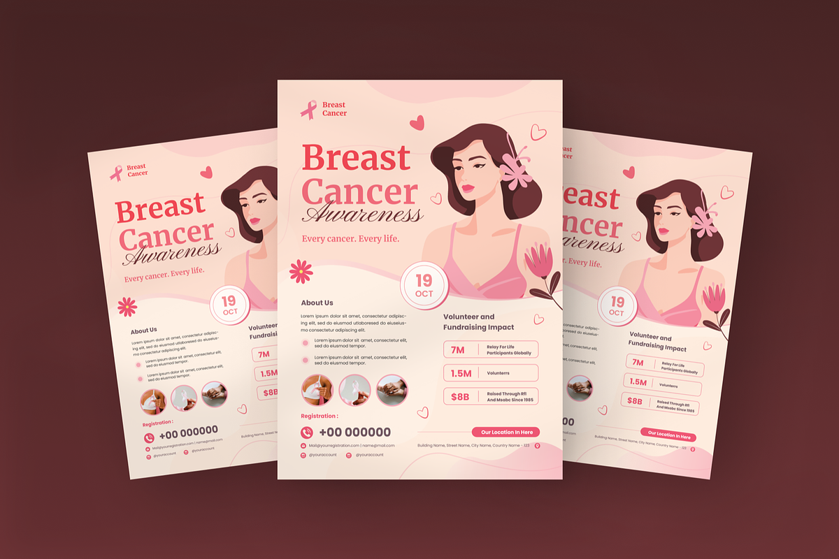 Breast Cancer Day Charity Flyer, a Flyer Template by SquidPixey (Photo 4 of 6)