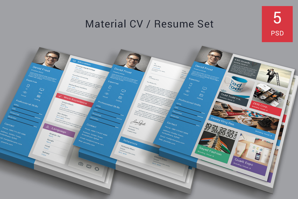 Material CV Resume Set, a Resume Template by Ali Sayed Design