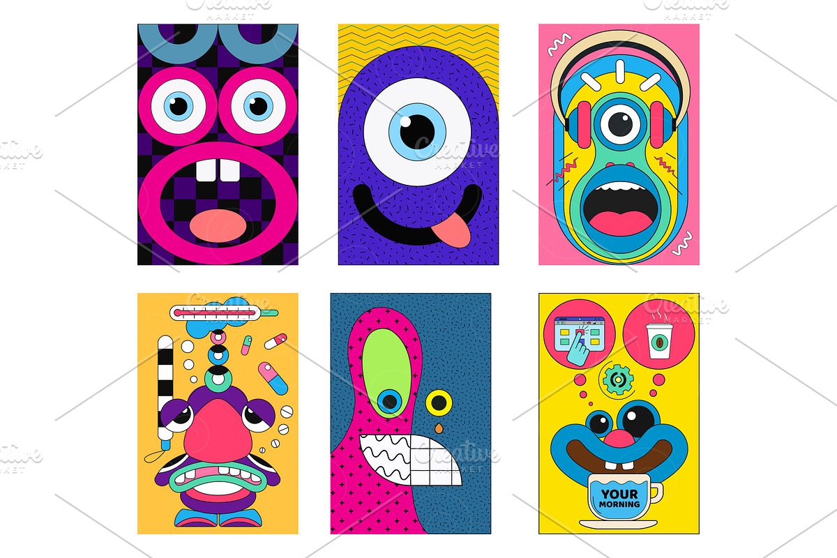 Cartoon posters with emotions. Art., a Decorative Illustration by KENO Mascots (Photo 2 of 4)