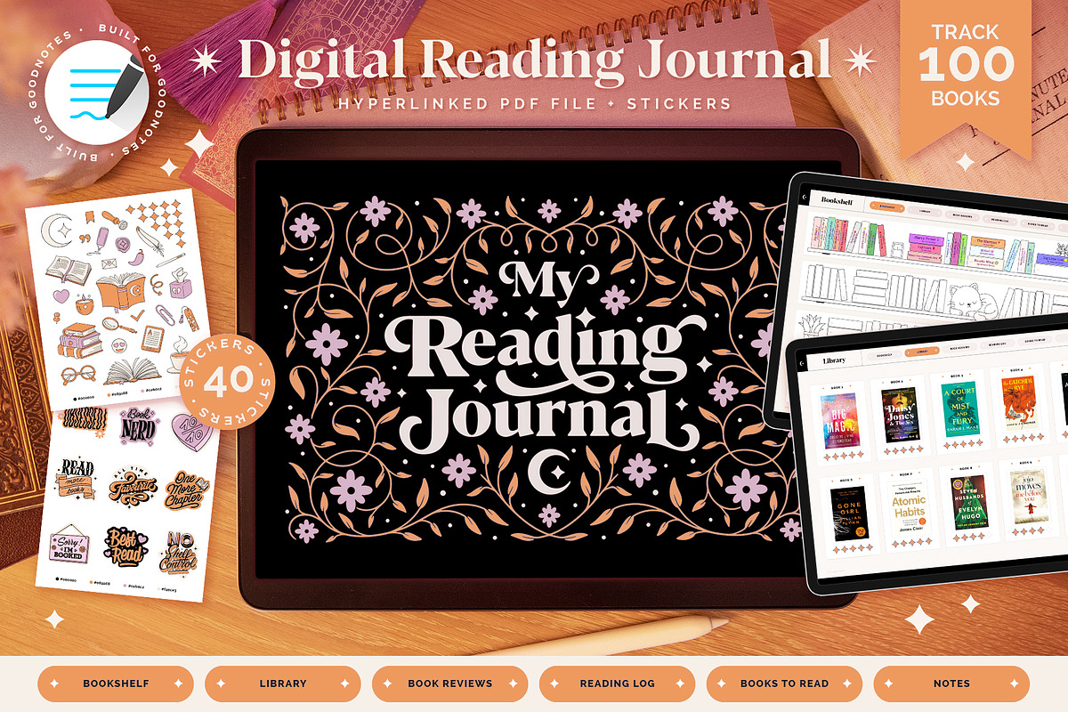 Digital Reading Journal – Orange, a Stationery Template by Aurelie Maron (Photo 1 of 9)