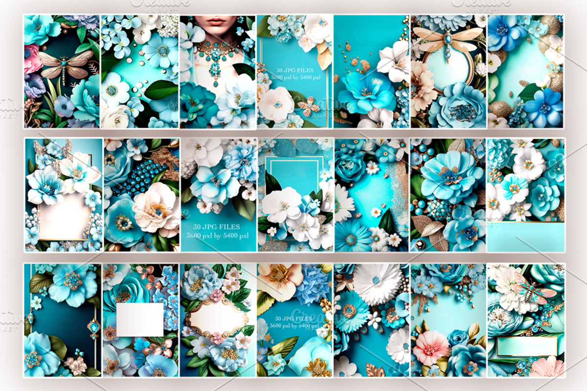 Blue flowers collection, a Background Graphic by MONO KEY STUDIO (Photo 6 of 8)