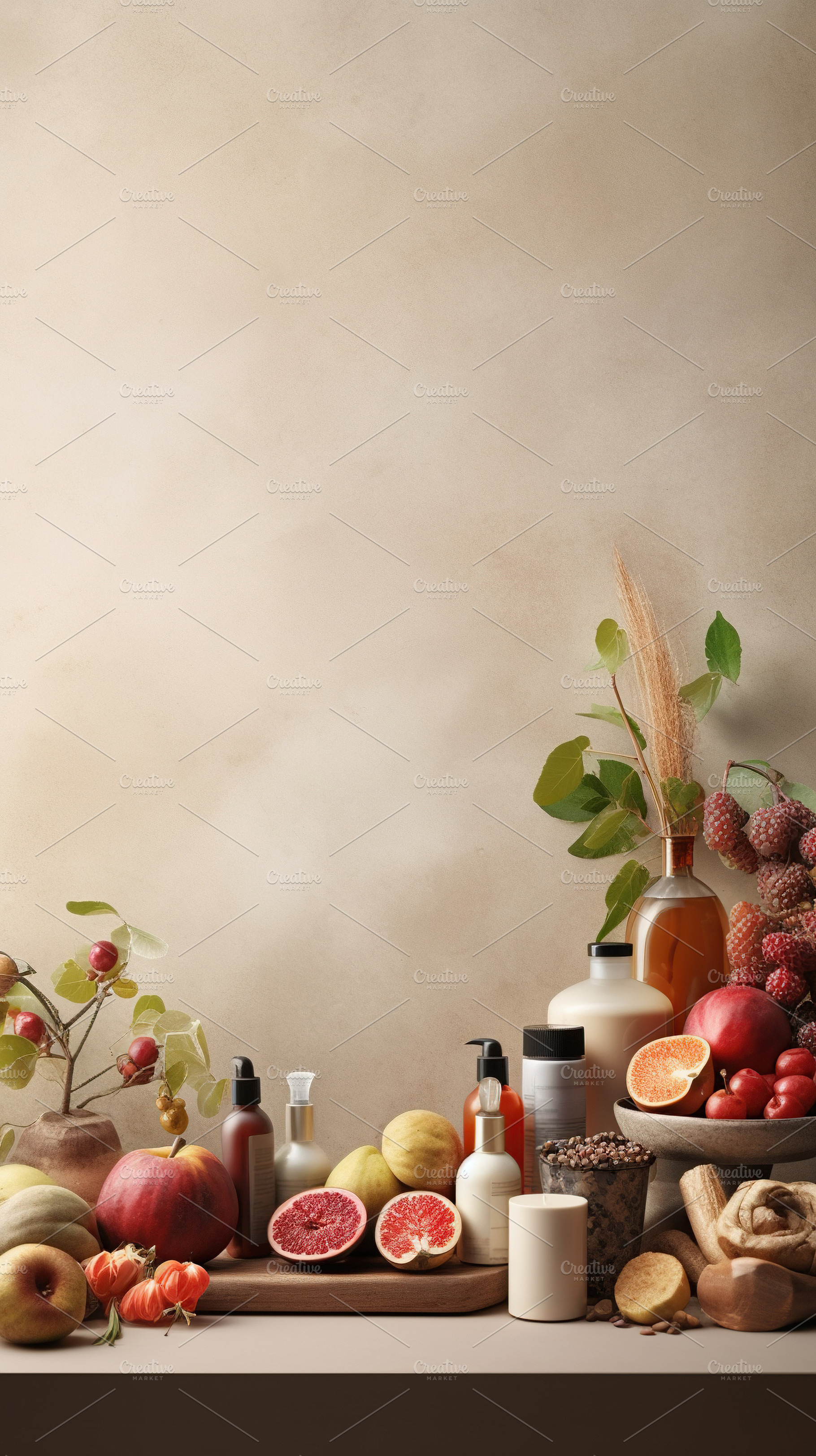Natural skincare cosmetics bottles background, a Photo by Dvoevnore photos