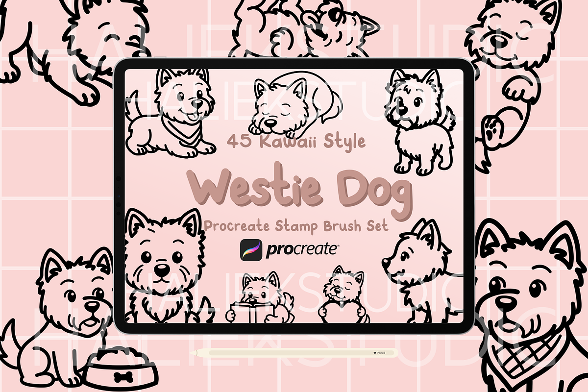 45 Westie Dog Procreate Stamps, a Brush Add-On by HalieKStudio (Photo 1 of 9)