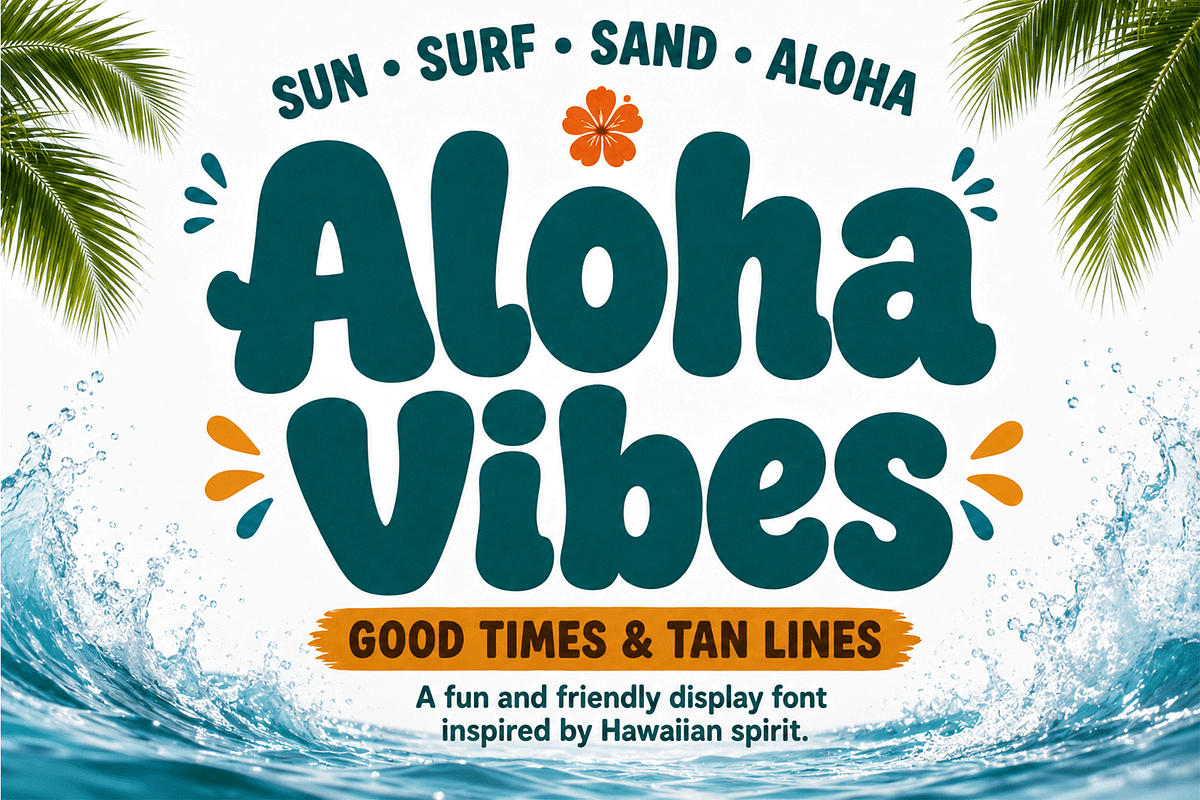 Aloha Vibes - Fun Hawaiian Display, a Handwritten Font by overlaytemplates (Photo 1 of 5)