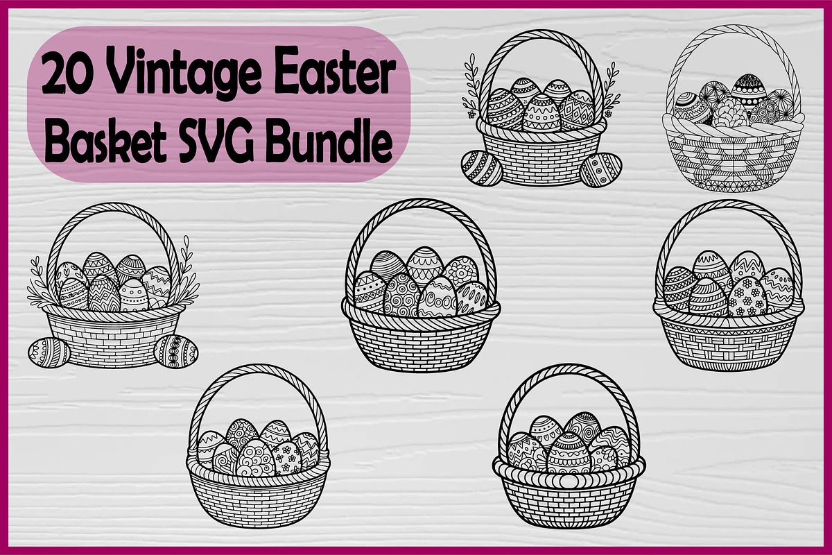 20 Vintage Easter Basket silhouette, a Decorative Illustration by Artivon (Photo 1 of 4)