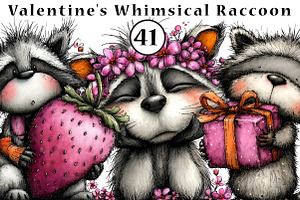 Valentine's Whimsical Raccoon Clipar, an Illustration by CreationArt
