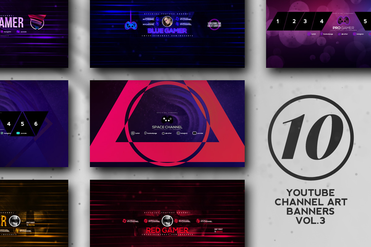 10 Youtube Channel Art Banners vol.3, a Social Media Template by RussGFX (Photo 1 of 11)